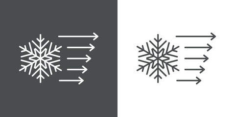 Concepto aire acondicionado. Icono plano lineal copo de nieve con flechas en fondo gris y fondo blanco © teracreonte