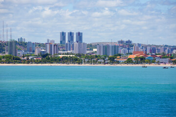 Maceio, Brazil, city view from the sea.
 The city of Maceio is located on the Atlantic ocean and is...