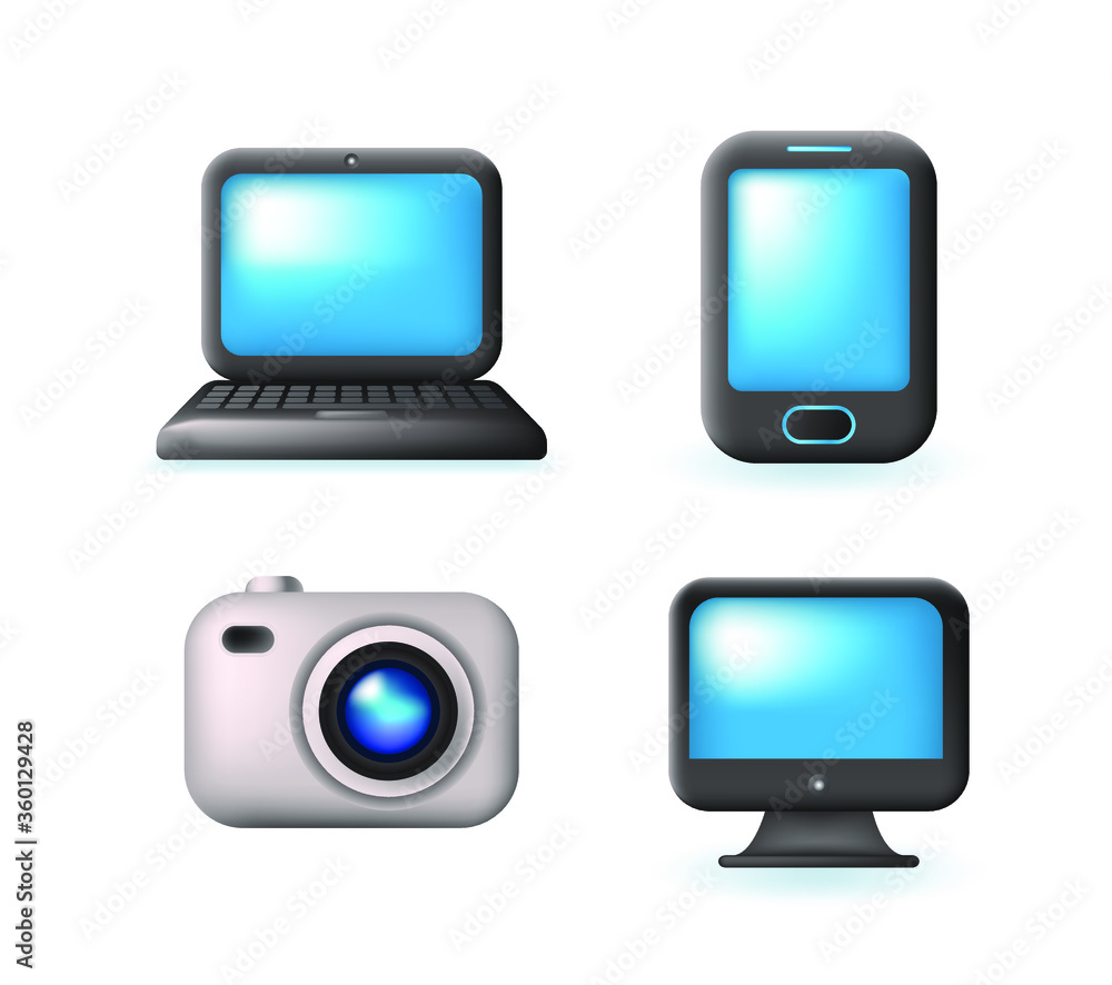 Poster set of realistic colored technological icon on white background . isolated vector elements