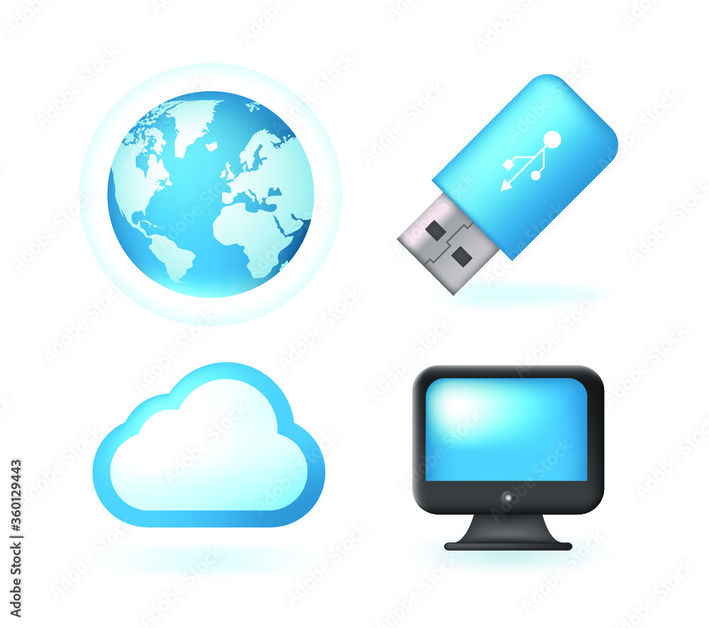 Poster set of realistic colored technological icon on white background . isolated vector elements