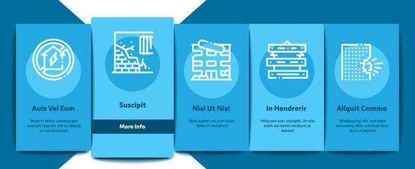 Broken House Building Onboarding Mobile App Page Screen Vector. Crashed And Abandoned Building, Demolition Damaged Construction And Plant, Color Illustrations