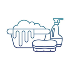bucket sponge and detergent bottle degraded line style icon vector design