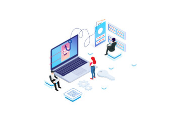 Isometric activity Phishing via internet concept illustration. Email spoofing or fishing messages. Hacking credit card or personal information website. Cyber banking account attack. Online security.