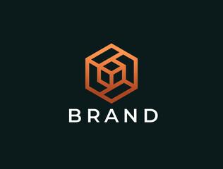Tech hexagon logo. Abstract cube logotype.
