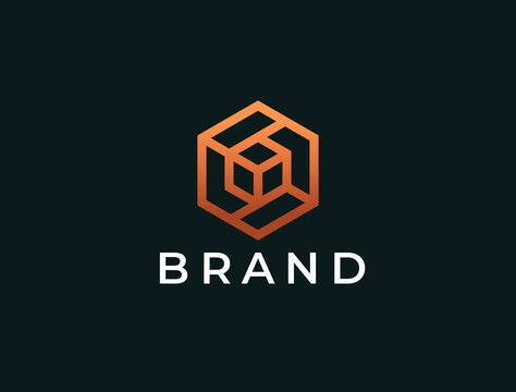 Tech hexagon logo. Abstract cube logotype.
