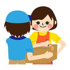 荷物を受け取る女性