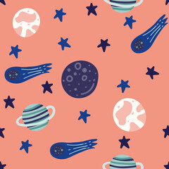 seamless pattern with hand drawn space elements.