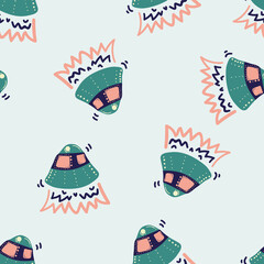 seamless pattern with hand drawn spacecraft.