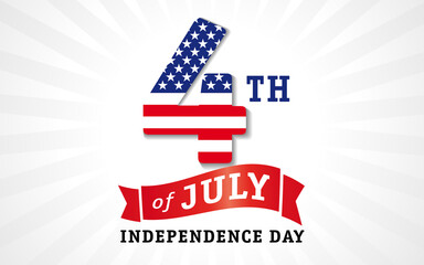 4 of July independence day USA with numbers for white sale banner. Fourth of July Happy Independence Day of United States of America calligraphic background
