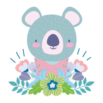 koala with flowers leaves decoration cartoon cute animal characters nature design