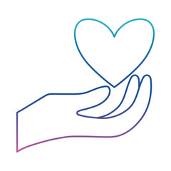 Obraz premium Heart over hand degraded line style icon vector design