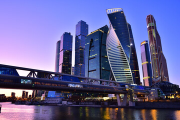 Moscow International Business Center (MIBC) Moscow-City on Presnenskaya Embankment of Moskva River in Moscow, Russia.