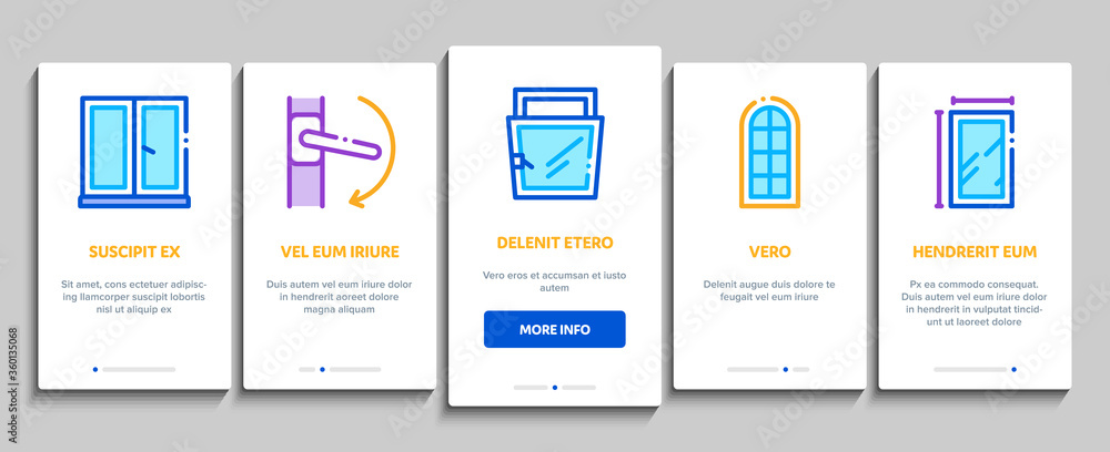 Poster pvc window frames onboarding mobile app page screen vector. pvc window architectural glass building 