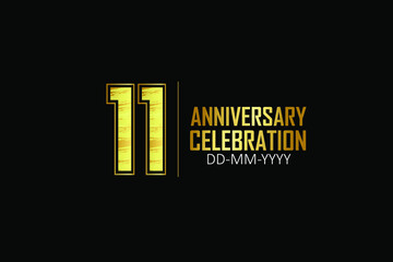 11 year anniversary celebration Yellow Golden Color Sporty Design logotype. anniversary logo isolated on Black background, for celebration, invitation card, and greeting card - Vector