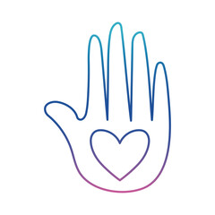 Heart on hand degraded line style icon vector design