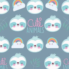 cartoon cute animals characters raccoon rainbows clouds lettering