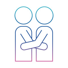 Humans avatars hugging degraded line style icon vector design