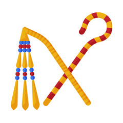 Rod and Whip, Ancient Symbols of Power of Pharaohs and Gods in Egypt Flat Style Vector Illustration on White Background