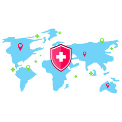 Vector icon of the immune system. a shield that protects the world. Protection of health bacterial viruses. Prevention of human germs medically.