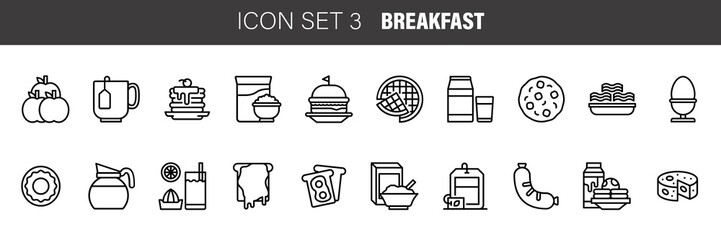Breakfast icons set. Collection breakfast icons in thin line style