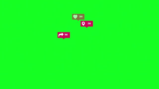 Animated icons from social networks on a green screen.