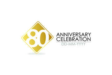 80 year anniversary, minimalist logo years, jubilee, greeting card. Birthday invitation.Sign Flag Gold space vector illustration on white background - Vector