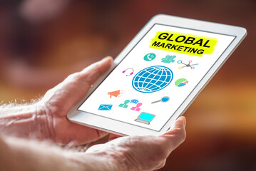 Global marketing concept on a tablet