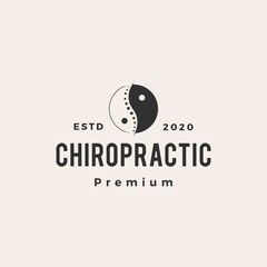 Obraz premium yin yang chiropractic hipster vintage logo vector icon illustration