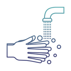 hands washing under water tap degraded line style icon vector design