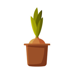 Potted Spring Flower Bulb Flat Style Vector Illustration on White Background