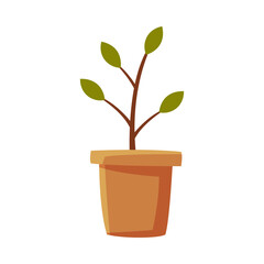 Plant or Seedling in Clay Pot Flat Style Vector Illustration on White Background