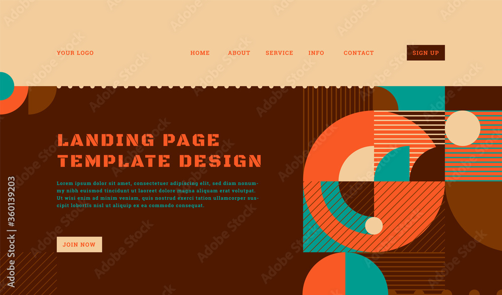 Poster abstract landing page template design in retro geometric style. vector illustration.