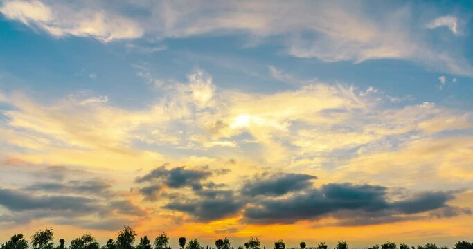 Orange sky sunset clouds 4k time lapse.beautiful sky natural scenery.
