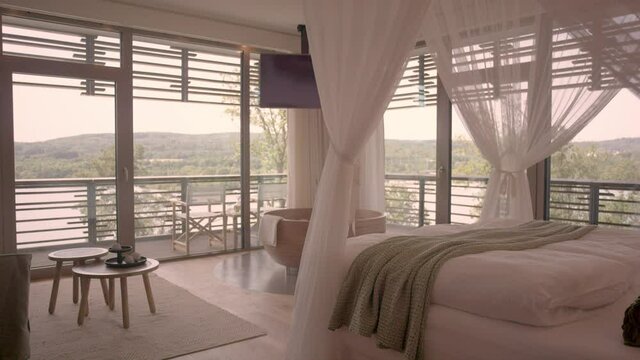 Hotel bedroom with a view