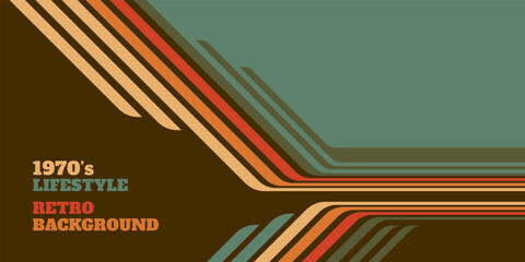 Abstract 1970's background design in simple retro style with stripes. Vector illustration. - obrazy, fototapety, plakaty