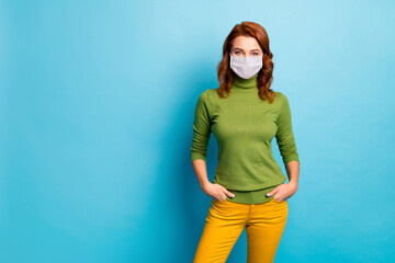 Portrait of her she healthy girl wearing safety mask mers cov influenza pneumonia preventive...