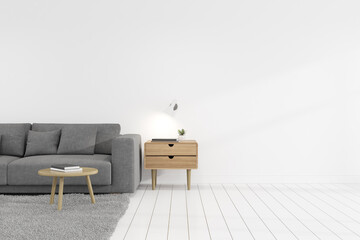 Modern interior design with sofa and side table. 3D rendering