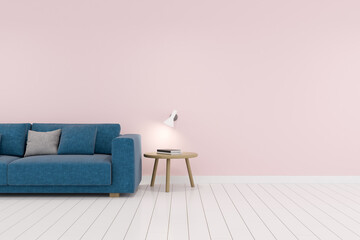 Modern interior design with sofa and side table. 3D rendering