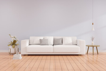 Modern interior design with sofa and side table. 3D rendering