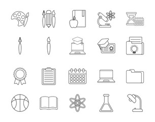 education school and university line style icon set vector design