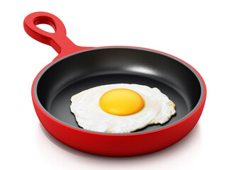 Egg in a pan isolated on white background. 3D illustration