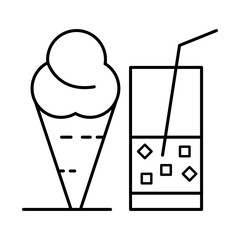 Food, Juice, Glass, Ice Cream, Cone Line Icon