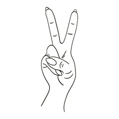 Victory gesture line icon, Hand gestures concept, Peace sign on white background. Gesture Hand Icon Illustration. Number Two Sign Symbol. V sign. Vector graphics. Hand drawn illustration.