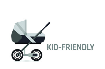 Baby carriage, baby buggy kid - Friendly vector icons