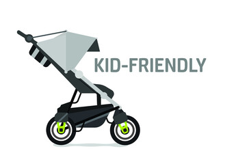 Baby carriage, baby buggy kid - Friendly vector icons