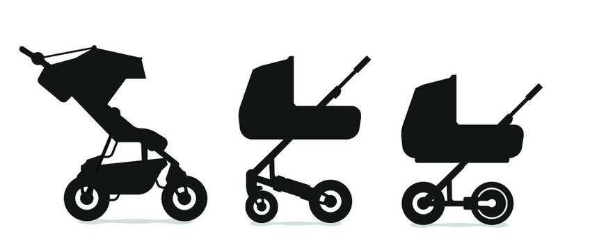 Baby carriage, baby buggy kid - Friendly vector icons