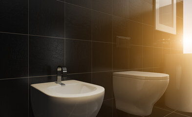 Fototapeta na wymiar Spacious bathroom, clean, beautiful, luxurious, bright room. 3D rendering.