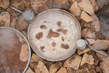 making grape molasses and raisins with traditional method.  (uzum pekmezi) natural molasses
