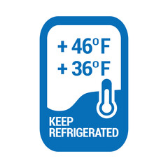 Keep refrigerated. Do not freeze. Food package label, storage instruction vector design	