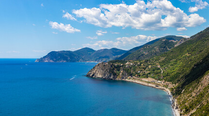 Fototapeta premium view of the grape hill of the italian coast. western italian coast. grape hills by the sea
